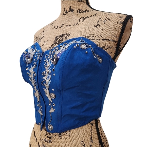 Vintage Embelished Corsett, Royal Blue/Silver, Womens Medium - Picture 2 of 8